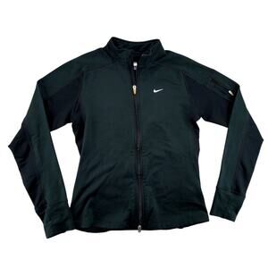 Nike Fit Dry Black Full Zip Running Jacket Women’s M Thumbholes Performance